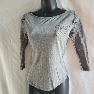 Gray floral lace top
